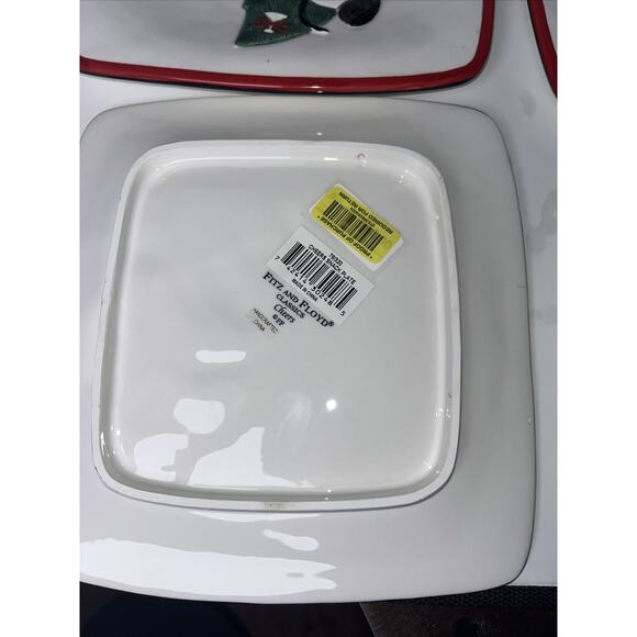 Fitz & Floyd 2007 Cheers Christmas LIghts Snowman Snack Canape Plates 4 & Tray - Picture 6 of 7